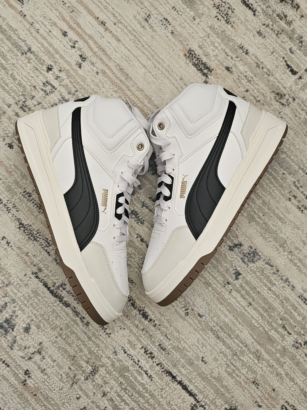 Puma Men's White High-Top Sneakers with Black Accent Size 10.5